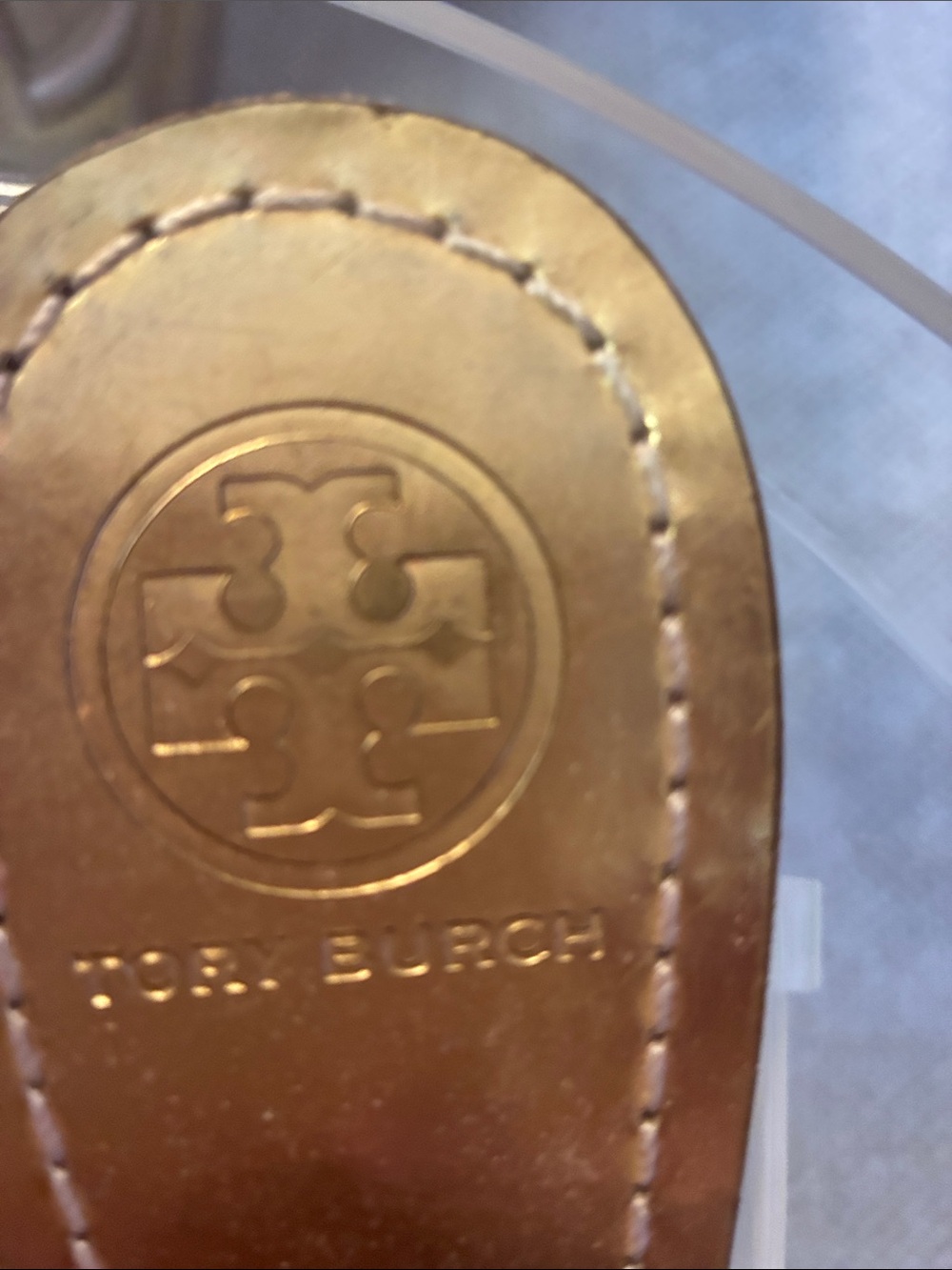 Tory Burch Metallic Gold Logo Slide Mules - Picture 3 of 4